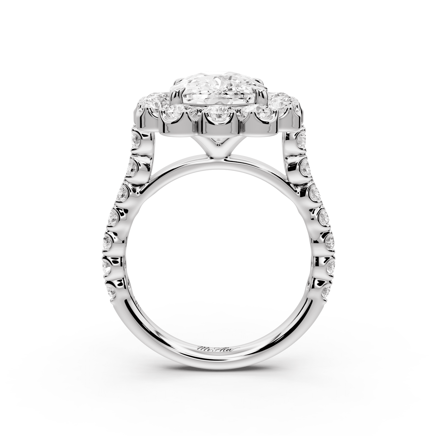 Anastasia - 4ct 18k white gold ecushion Diamond with Floral Halo and Pavé engagement Ring - Mr. Alex Jewelry