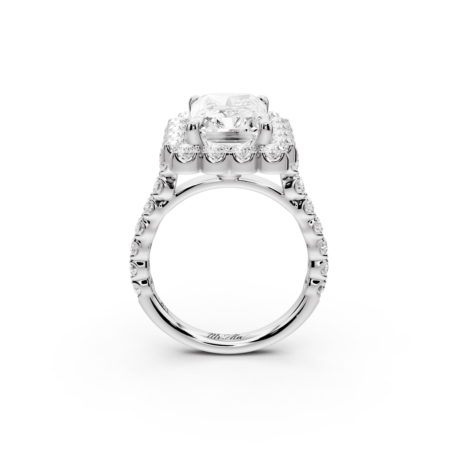 Anastasia - 4ct 18k white gold radiant Diamond with Floral Halo and Pavé engagement Ring - Mr. Alex Jewelry