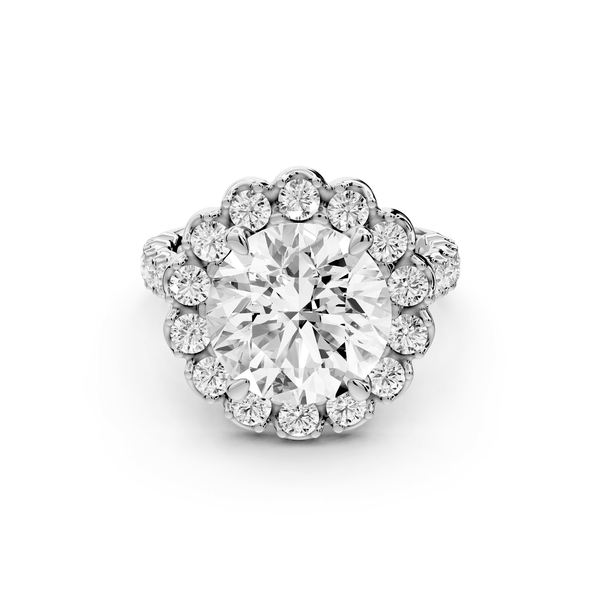 Anastasia - 4ct 18k white gold round Diamond with Floral Halo and Pavé engagement Ring - Mr. Alex Jewelry
