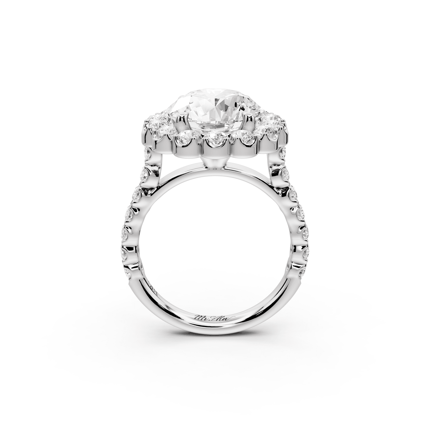 Anastasia - 4ct 18k white gold round Diamond with Floral Halo and Pavé engagement Ring - Mr. Alex Jewelry