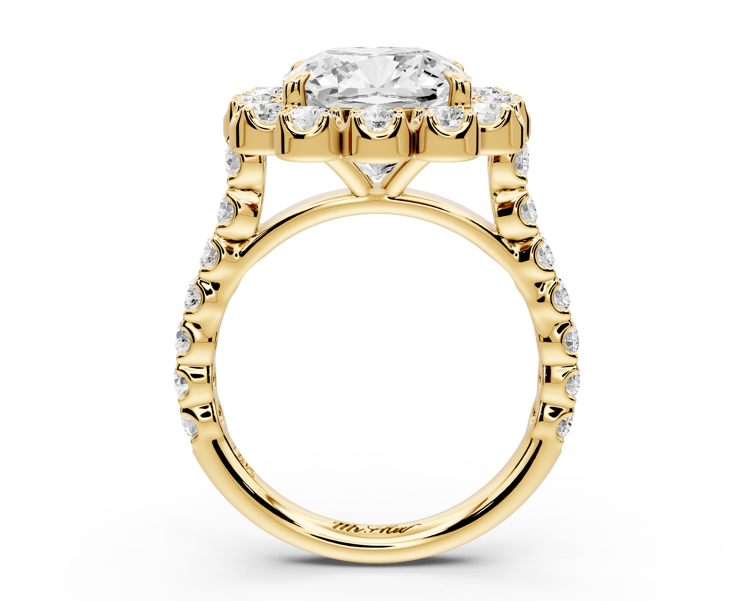 Anastasia - 4ct 18k yellow gold cushion Diamond with Floral Halo and Pavé engagement Ring - Mr. Alex Jewelry