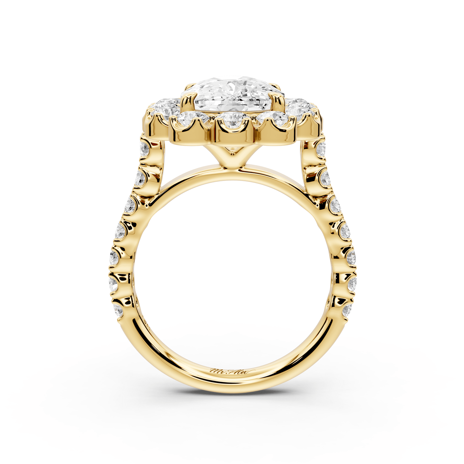 Anastasia - 4ct 18k yellow gold ecushion Diamond with Floral Halo and Pavé engagement Ring - Mr. Alex Jewelry