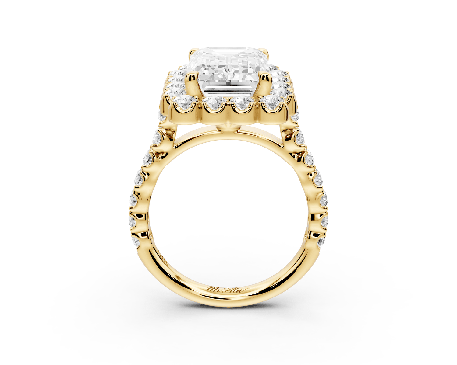 Anastasia - 4ct 18k yellow gold emerald Diamond with Floral Halo and Pavé engagement Ring - Mr. Alex Jewelry