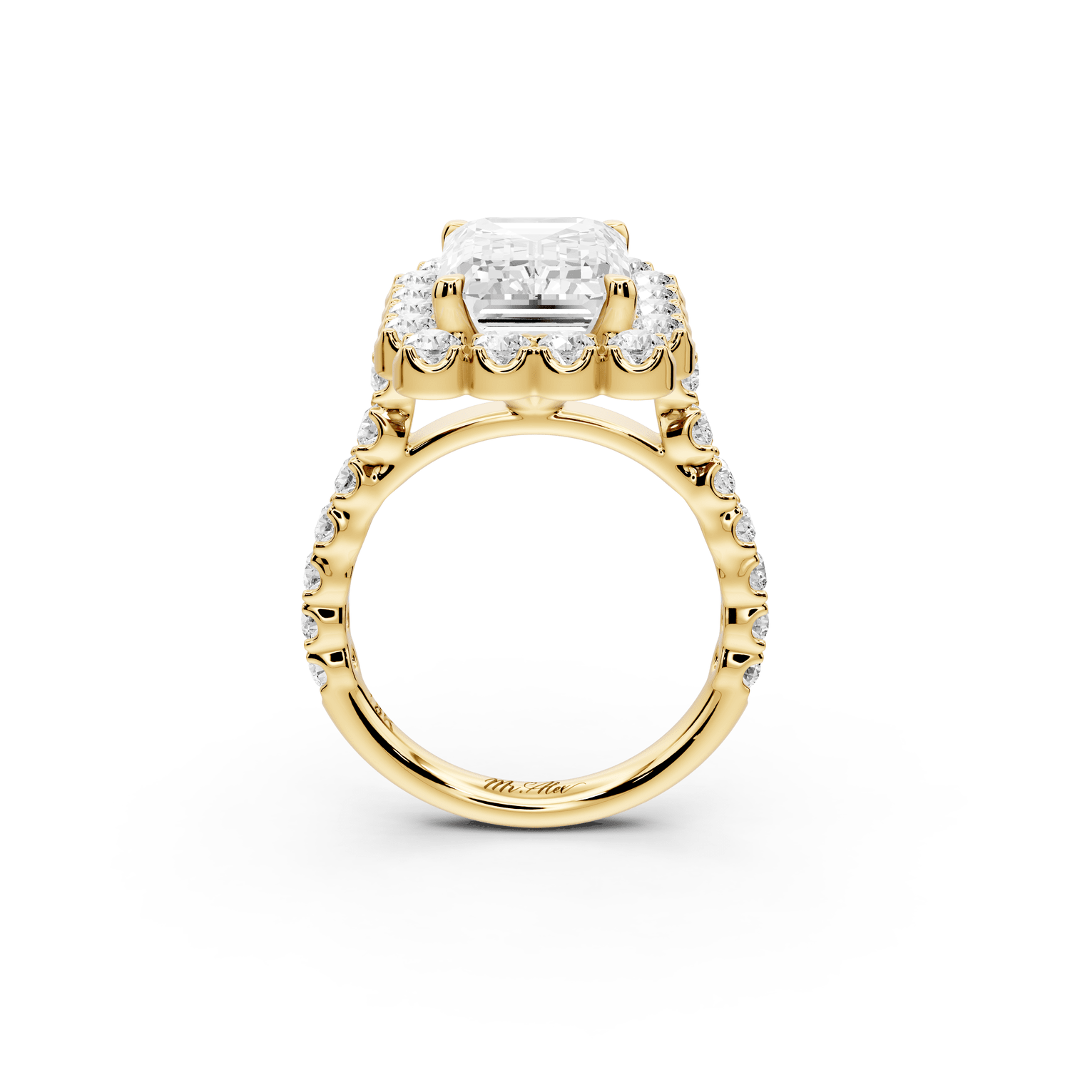 Anastasia - 4ct 18k yellow gold emerald Diamond with Floral Halo and Pavé engagement Ring - Mr. Alex Jewelry