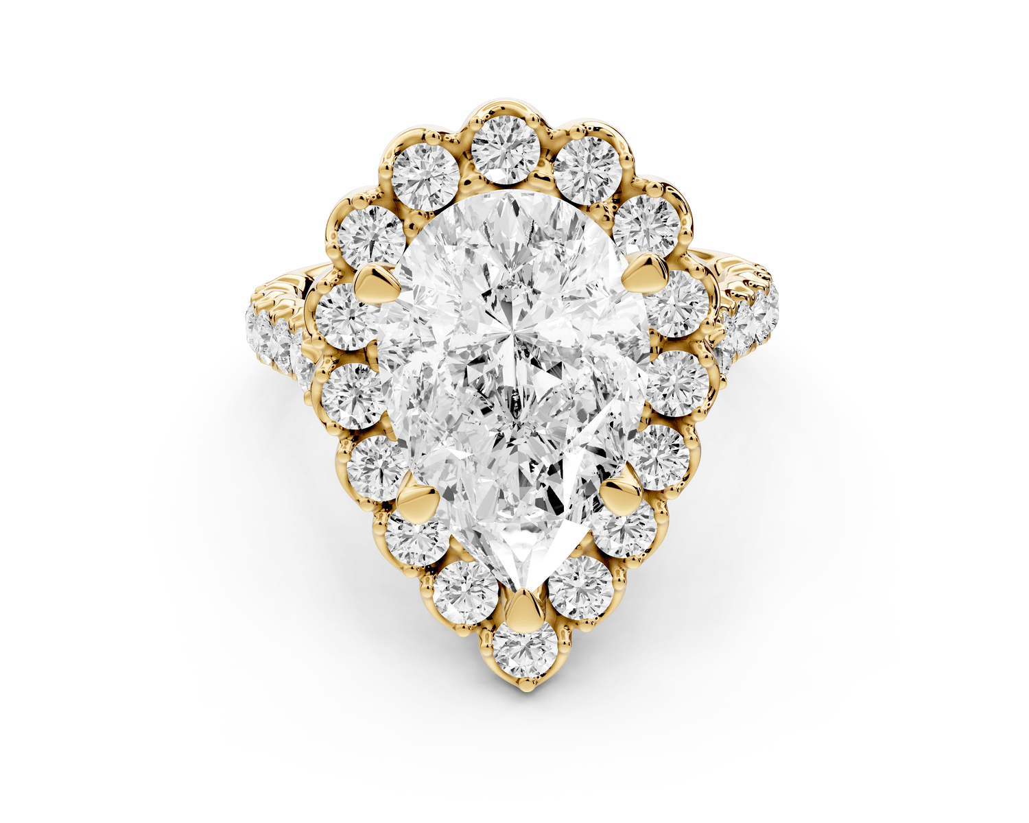 Anastasia - 4ct 18k yellow gold pear Diamond with Floral Halo and Pavé engagement Ring - Mr. Alex Jewelry