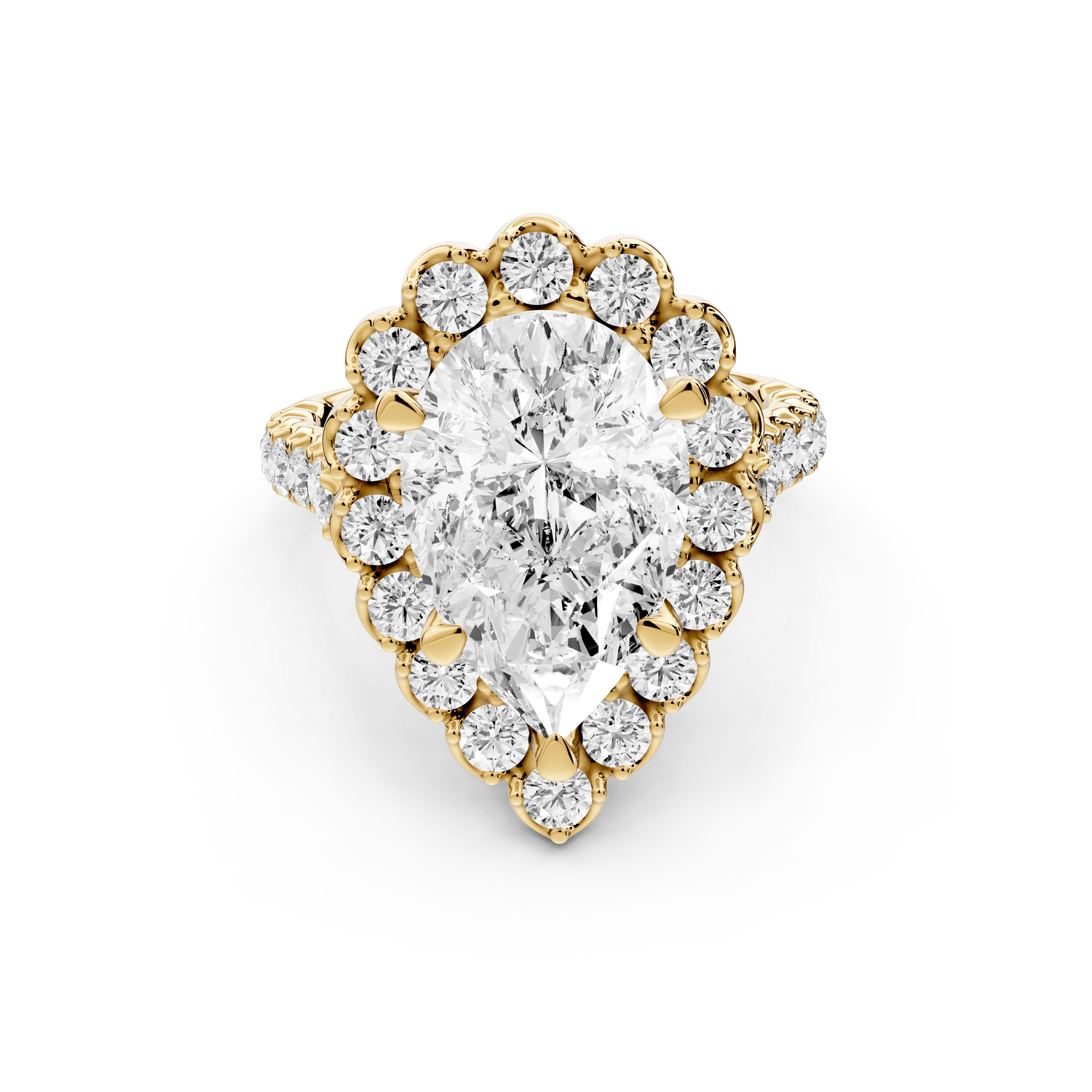Anastasia - 4ct 18k yellow gold pear Diamond with Floral Halo and Pavé engagement Ring - Mr. Alex Jewelry