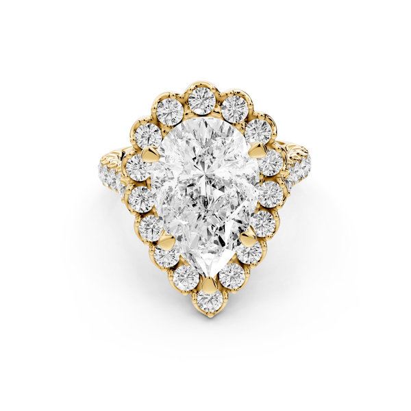Anastasia - 4ct 18k yellow gold pear Diamond with Floral Halo and Pavé engagement Ring - Mr. Alex Jewelry
