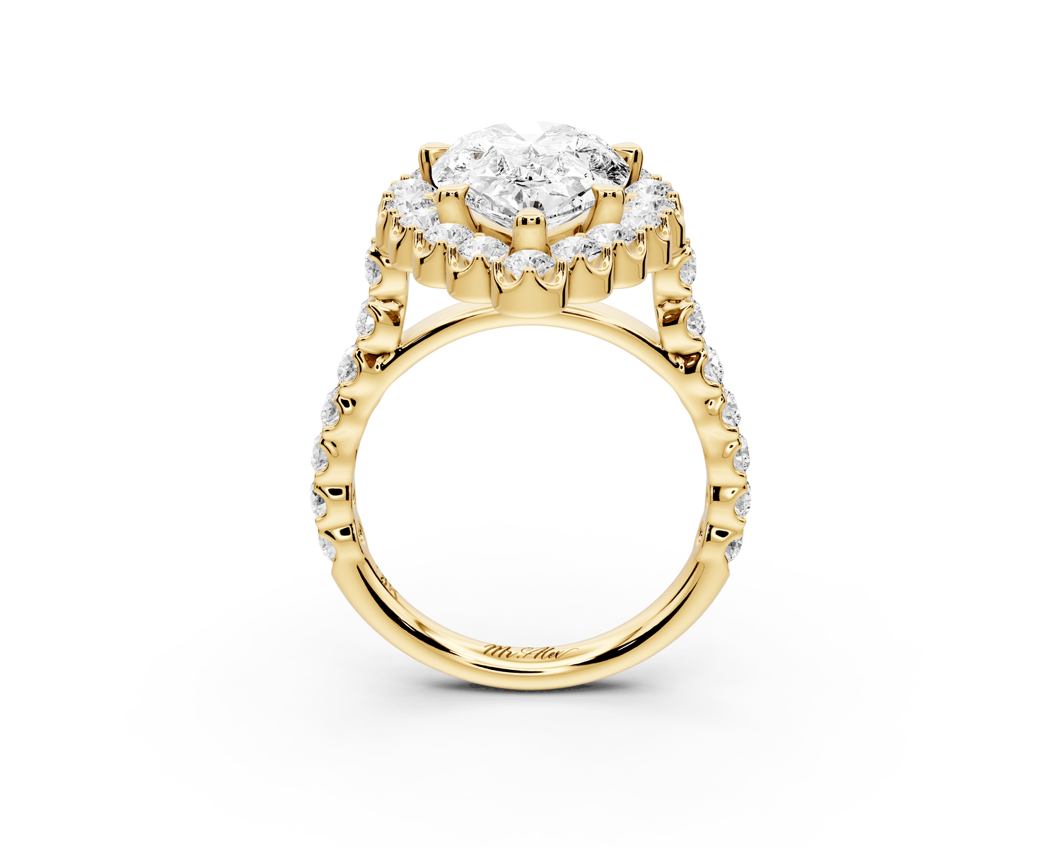 Anastasia - 4ct 18k yellow gold pear Diamond with Floral Halo and Pavé engagement Ring - Mr. Alex Jewelry