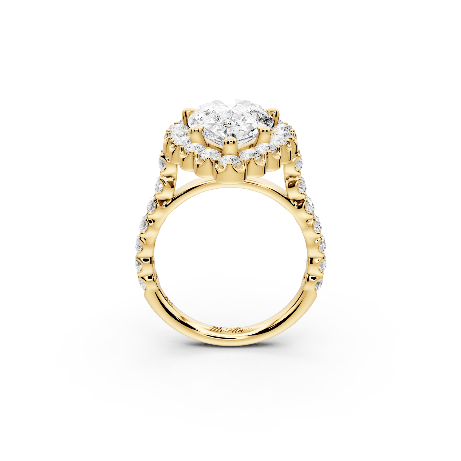 Anastasia - 4ct 18k yellow gold pear Diamond with Floral Halo and Pavé engagement Ring - Mr. Alex Jewelry
