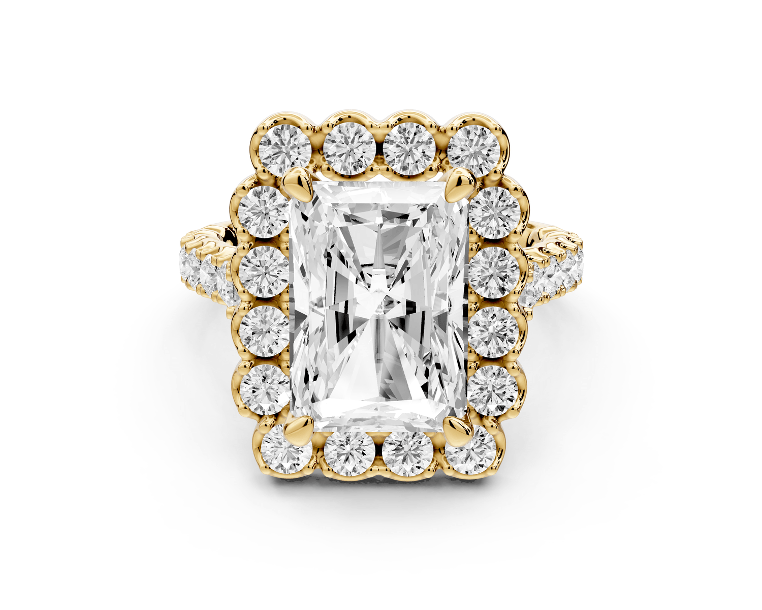 Anastasia - 4ct 18k yellow gold radiant Diamond with Floral Halo and Pavé engagement Ring - Mr. Alex Jewelry