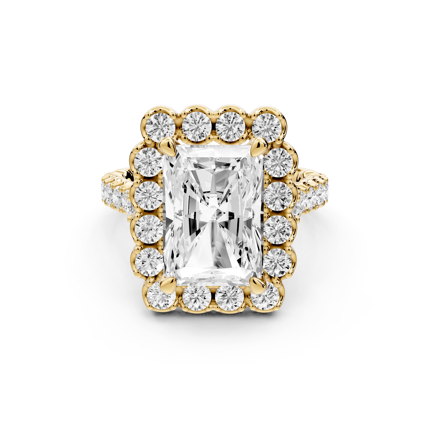 Anastasia - 4ct 18k yellow gold radiant Diamond with Floral Halo and Pavé engagement Ring - Mr. Alex Jewelry