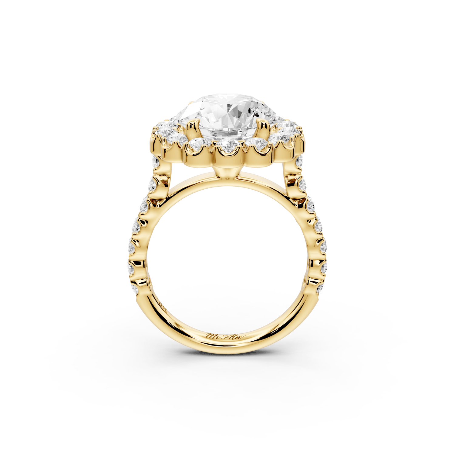 Anastasia - 4ct 18k yellow gold round Diamond with Floral Halo and Pavé engagement Ring - Mr. Alex Jewelry