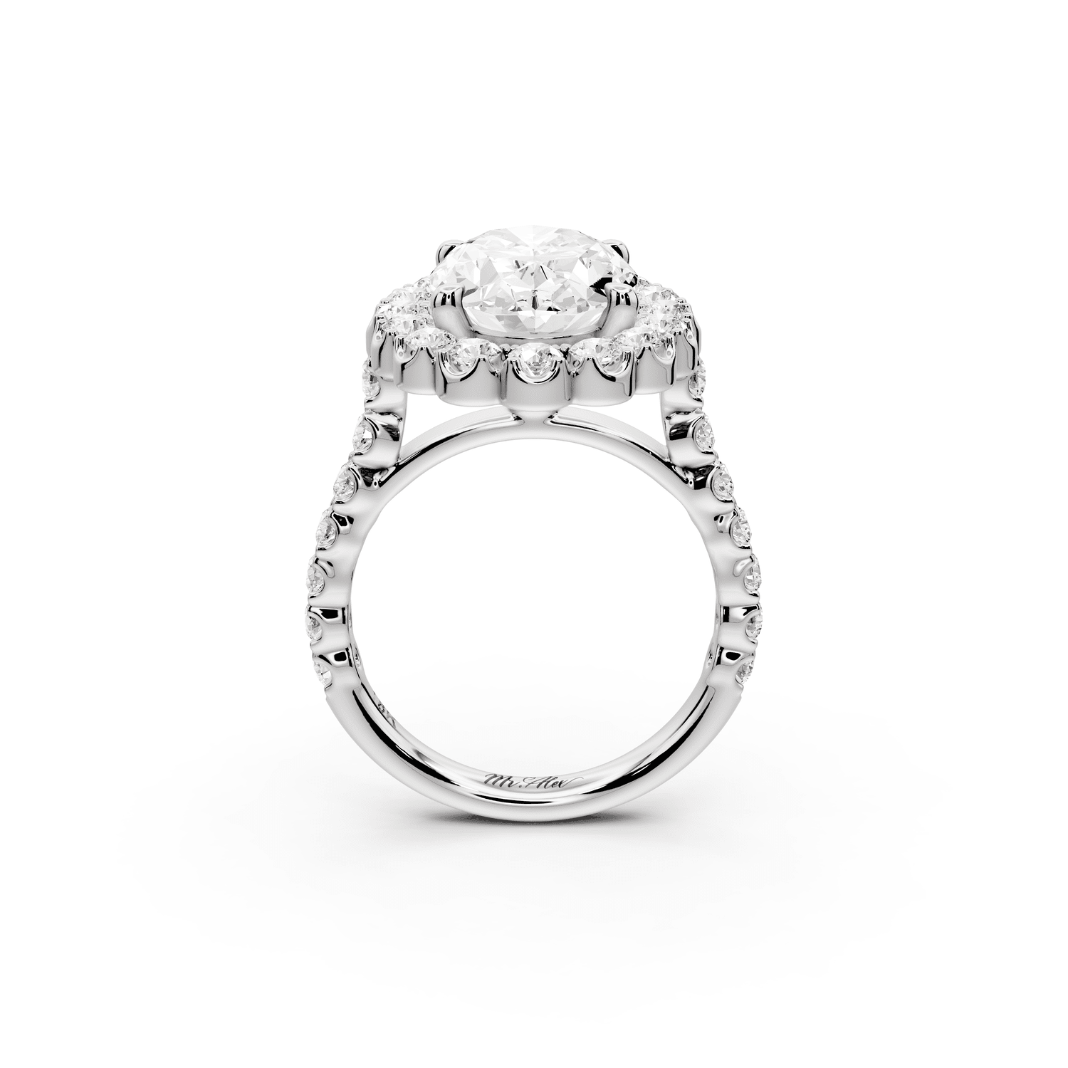 Anastasia - 4ct platinum oval Diamond with Floral Halo and Pavé engagement Ring - Mr. Alex Jewelry