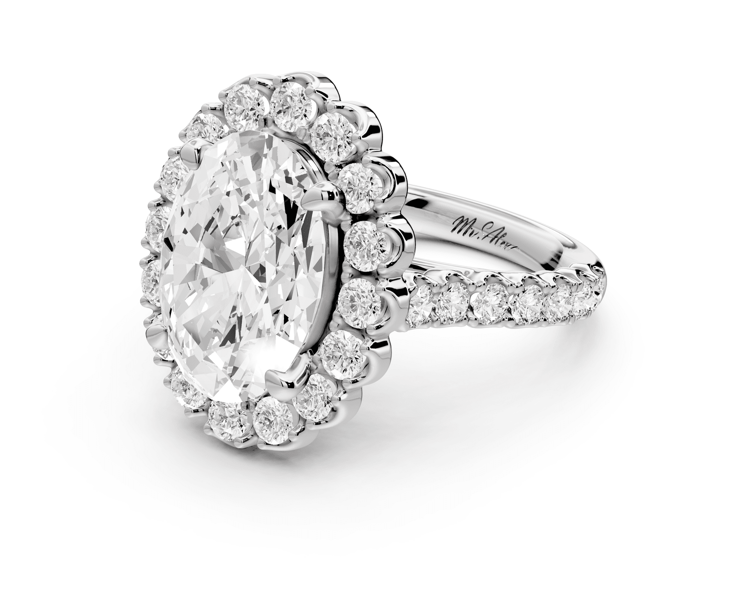 Anastasia - 4ct platinum oval Diamond with Floral Halo and Pavé engagement Ring - Mr. Alex Jewelry