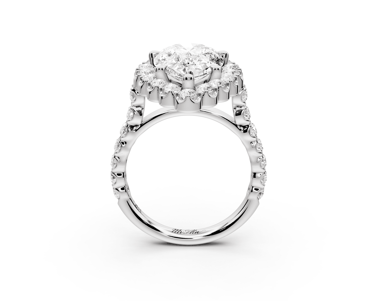 Anastasia - 4ct platinum pear Diamond with Floral Halo and Pavé engagement Ring - Mr. Alex Jewelry
