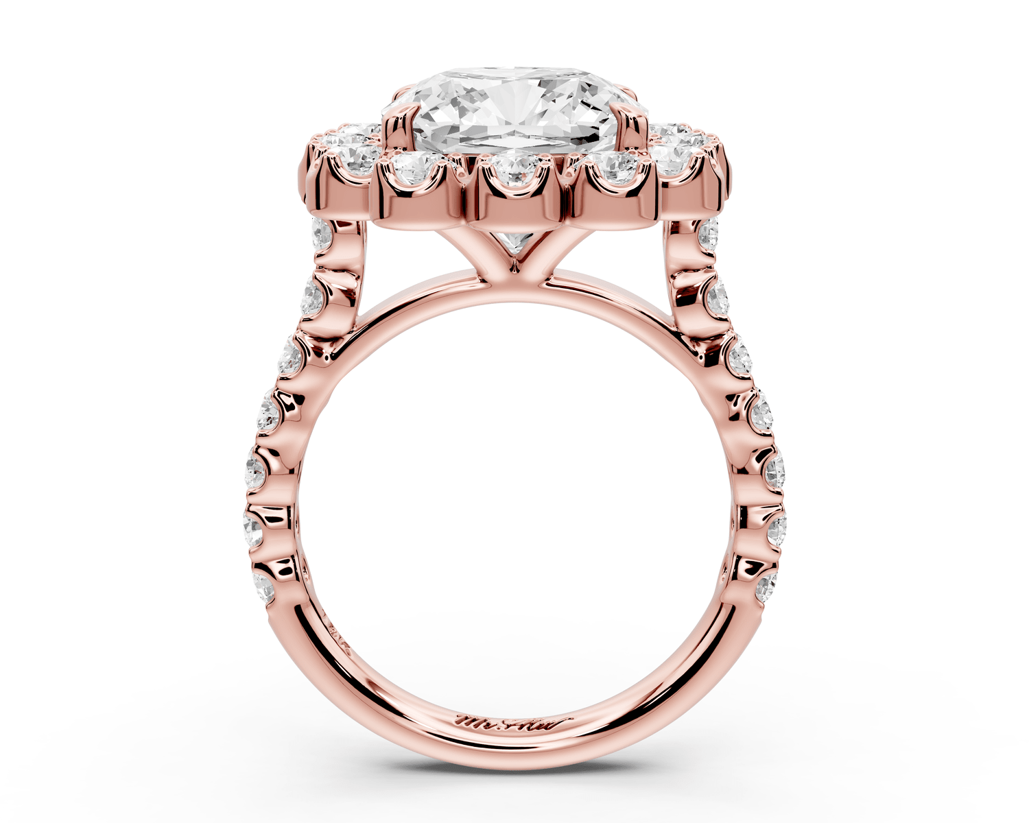 Anastasia - 5ct 14k rose gold cushion Diamond with Floral Halo and Pavé engagement Ring - Mr. Alex Jewelry