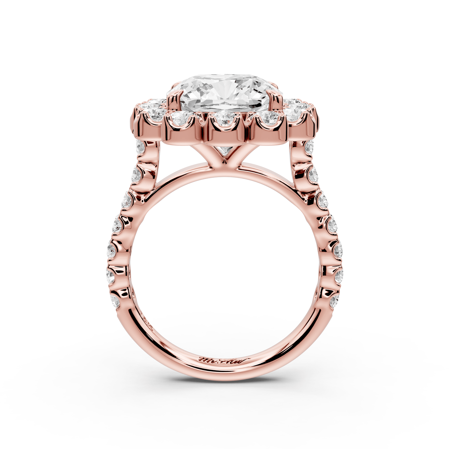 Anastasia - 5ct 14k rose gold cushion Diamond with Floral Halo and Pavé engagement Ring - Mr. Alex Jewelry