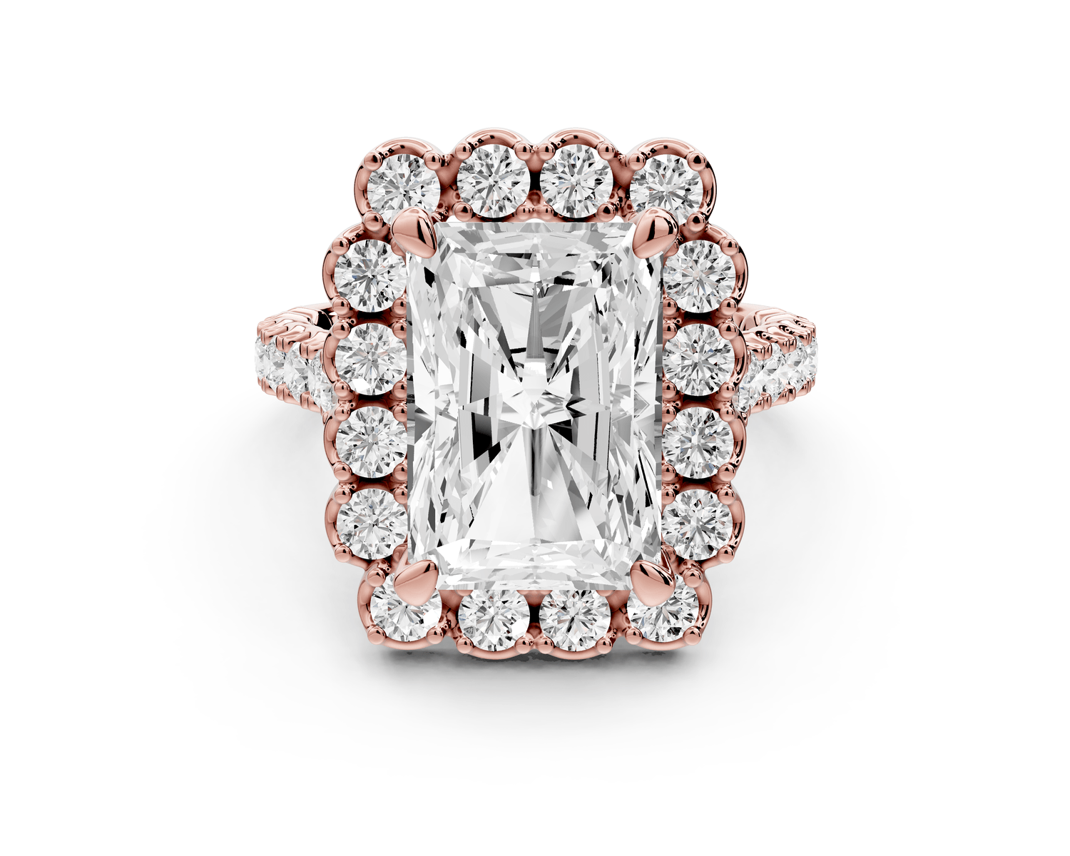 Anastasia - 5ct 14k rose gold radiant Diamond with Floral Halo and Pavé engagement Ring - Mr. Alex Jewelry