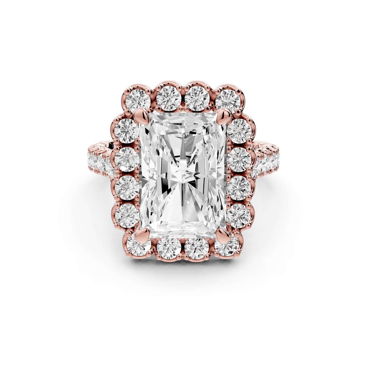 Anastasia - 5ct 14k rose gold radiant Diamond with Floral Halo and Pavé engagement Ring - Mr. Alex Jewelry