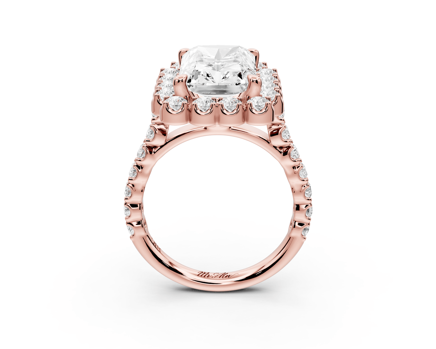 Anastasia - 5ct 14k rose gold radiant Diamond with Floral Halo and Pavé engagement Ring - Mr. Alex Jewelry