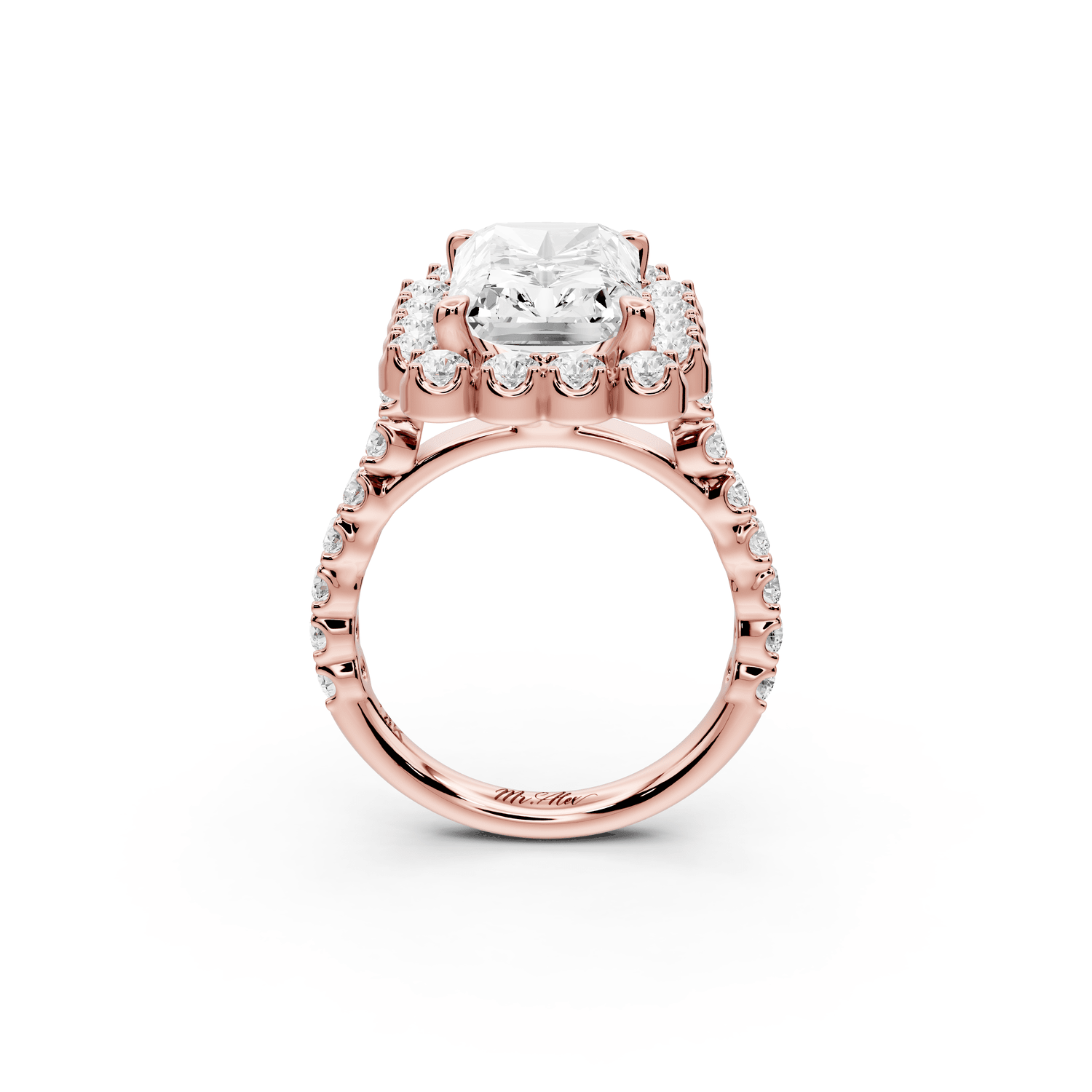Anastasia - 5ct 14k rose gold radiant Diamond with Floral Halo and Pavé engagement Ring - Mr. Alex Jewelry