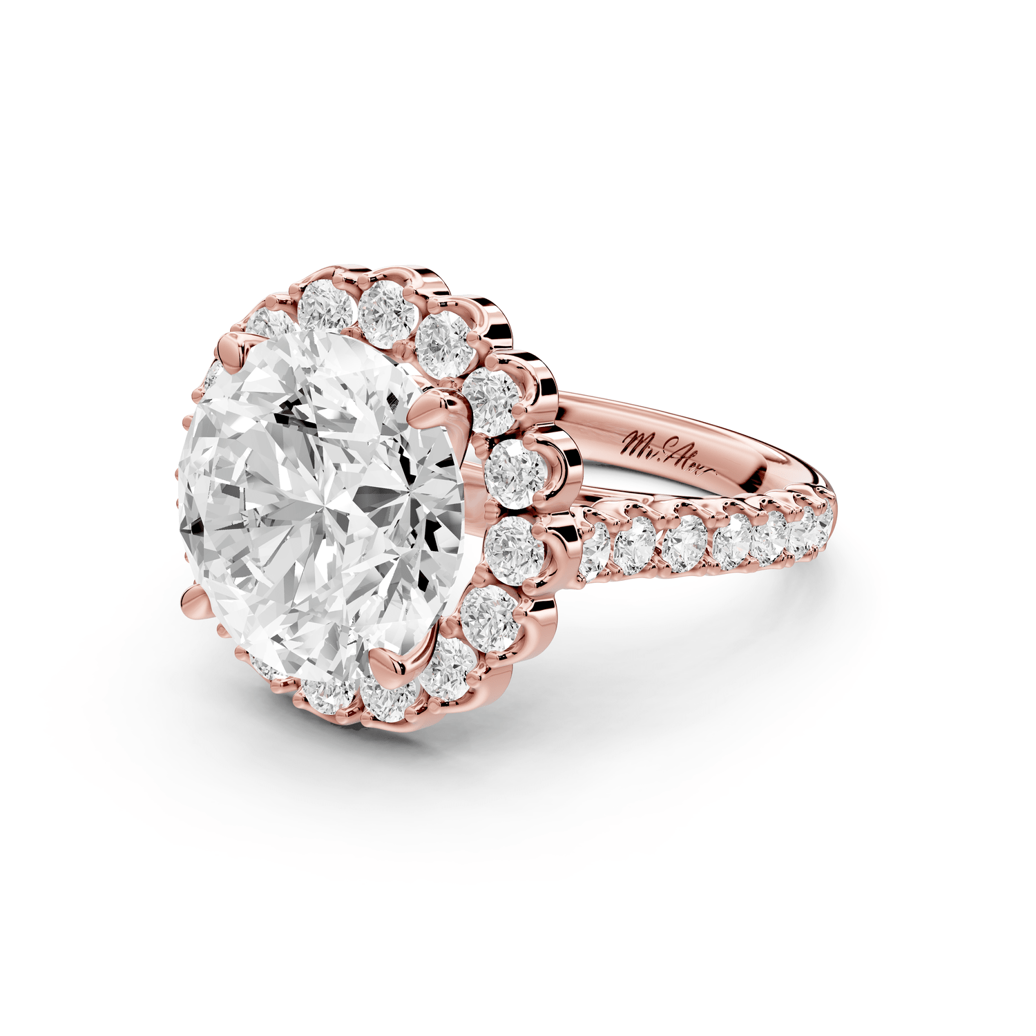 Anastasia - 5ct 14k rose gold round Diamond with Floral Halo and Pavé engagement Ring - Mr. Alex Jewelry
