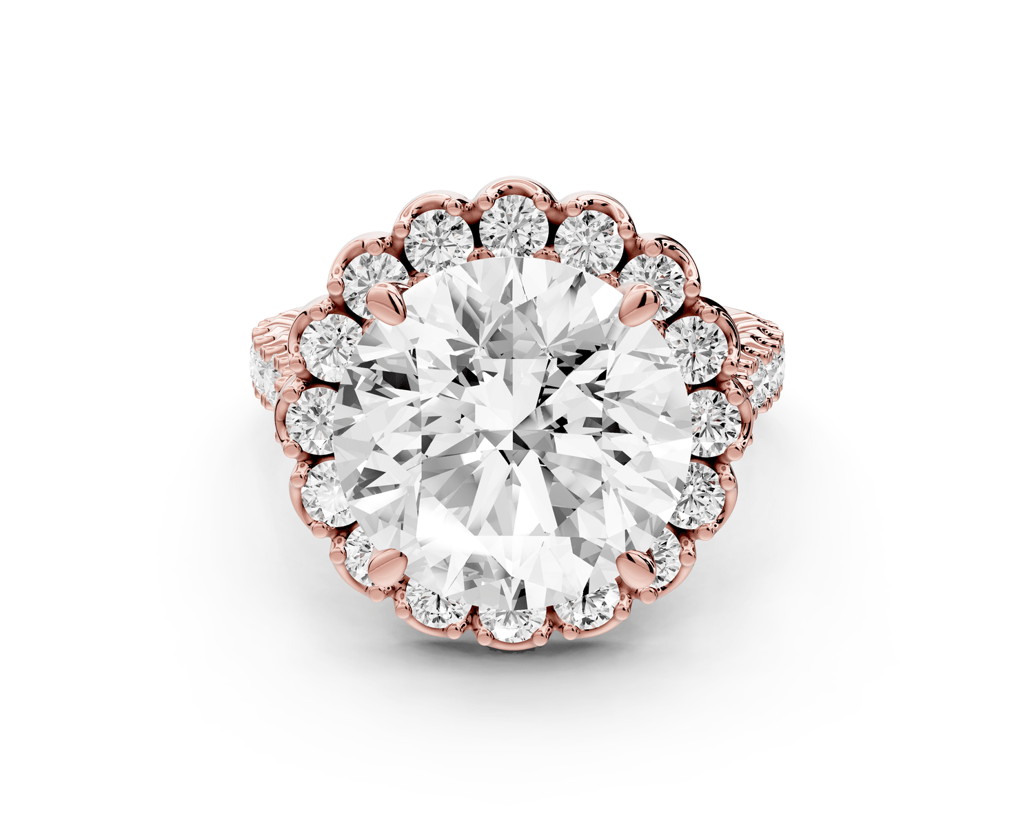 Anastasia - 5ct 14k rose gold round Diamond with Floral Halo and Pavé engagement Ring - Mr. Alex Jewelry