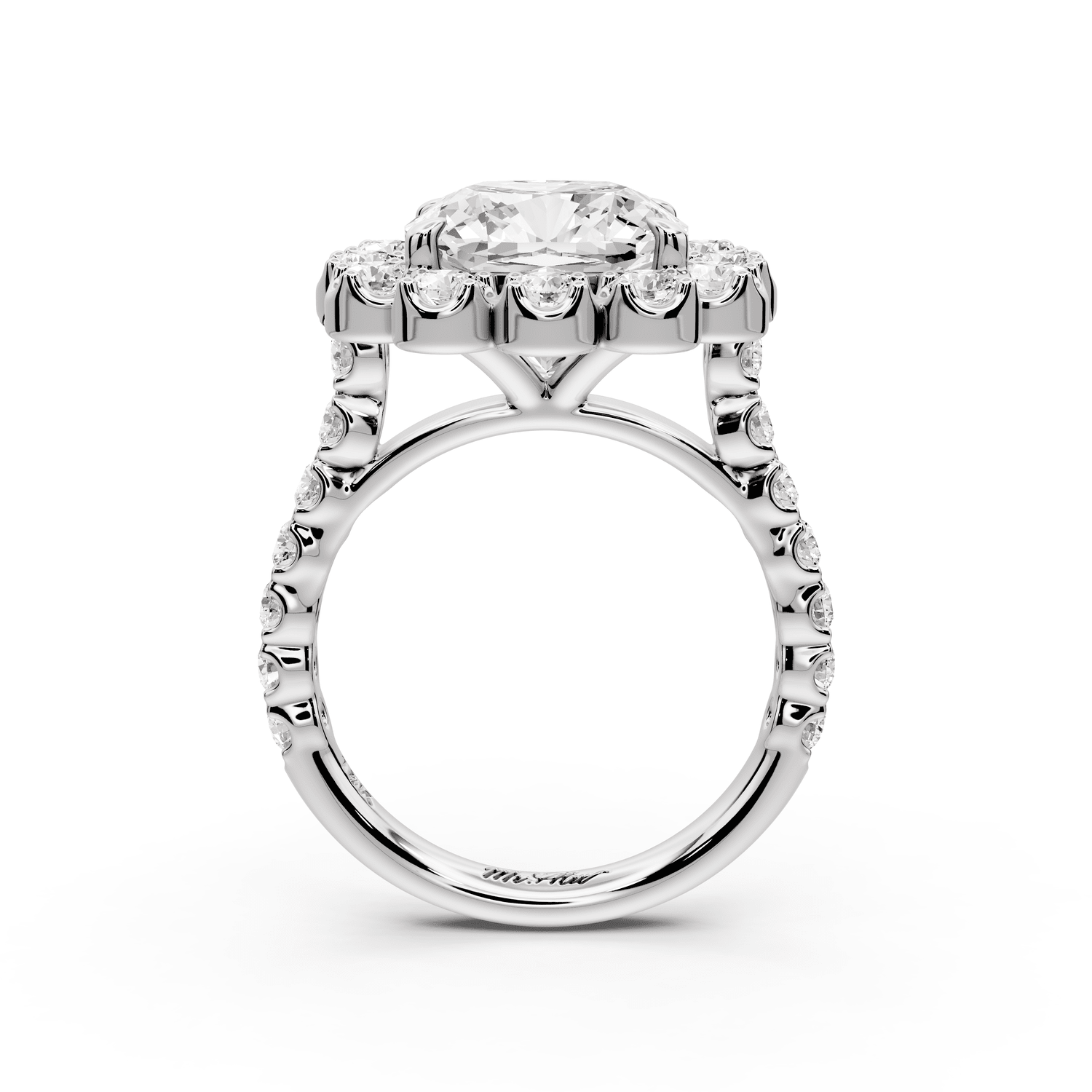 Anastasia - 5ct 14k white gold cushion Diamond with Floral Halo and Pavé engagement Ring - Mr. Alex Jewelry