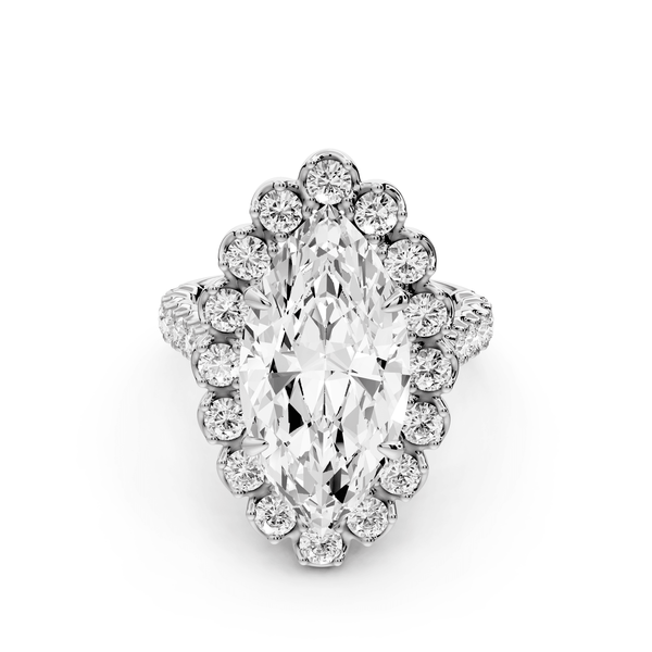 Anastasia - 5ct 14k white gold marquise Diamond with Floral Halo and Pavé engagement Ring - Mr. Alex Jewelry