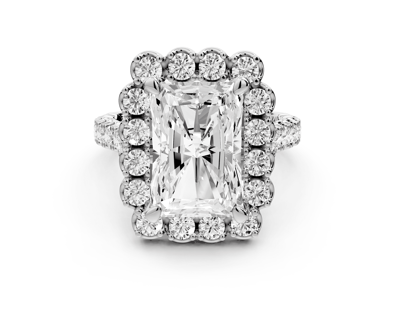 Anastasia - 5ct 14k white gold radiant Diamond with Floral Halo and Pavé engagement Ring - Mr. Alex Jewelry
