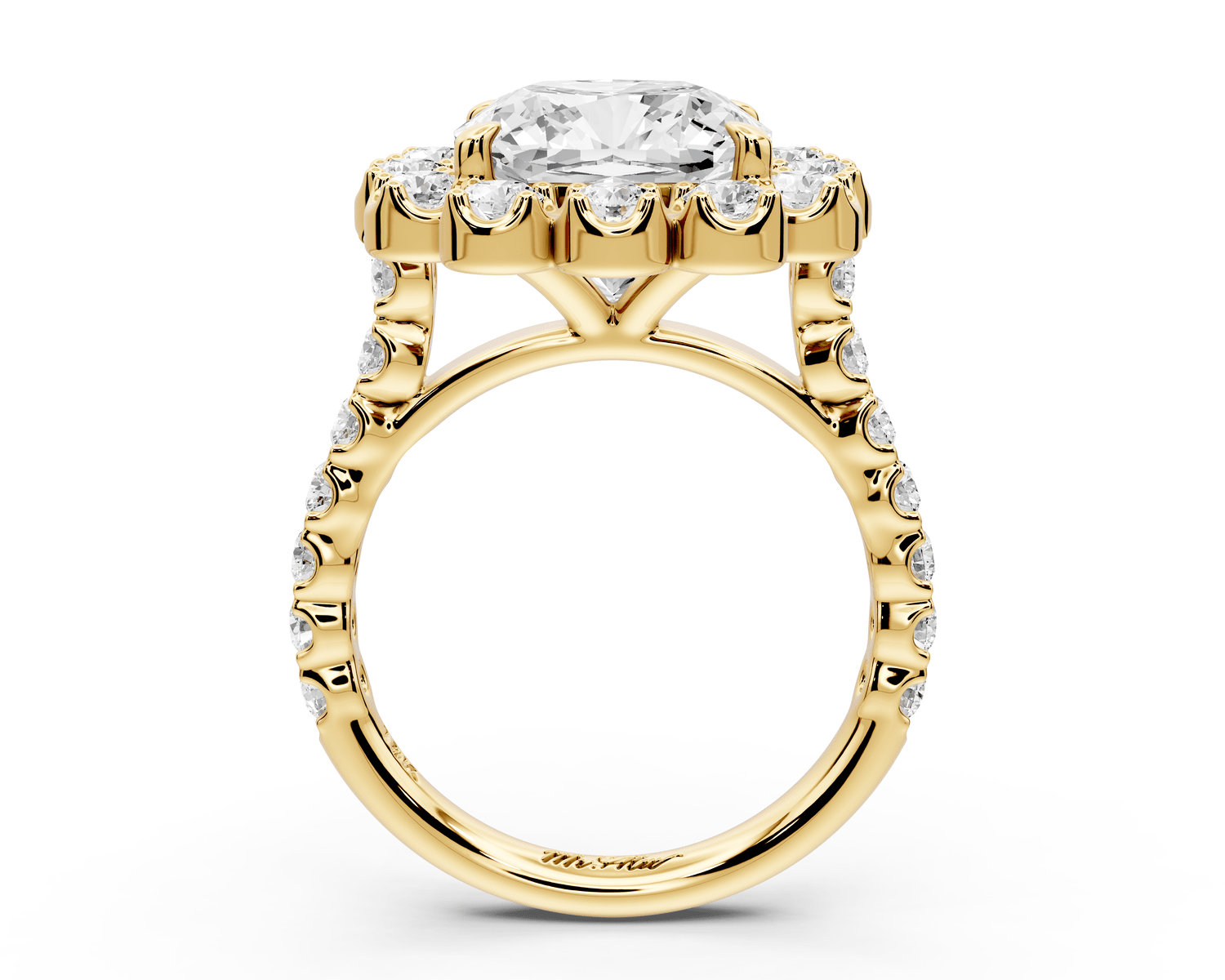 Anastasia - 5ct 14k yellow gold cushion Diamond with Floral Halo and Pavé engagement Ring - Mr. Alex Jewelry
