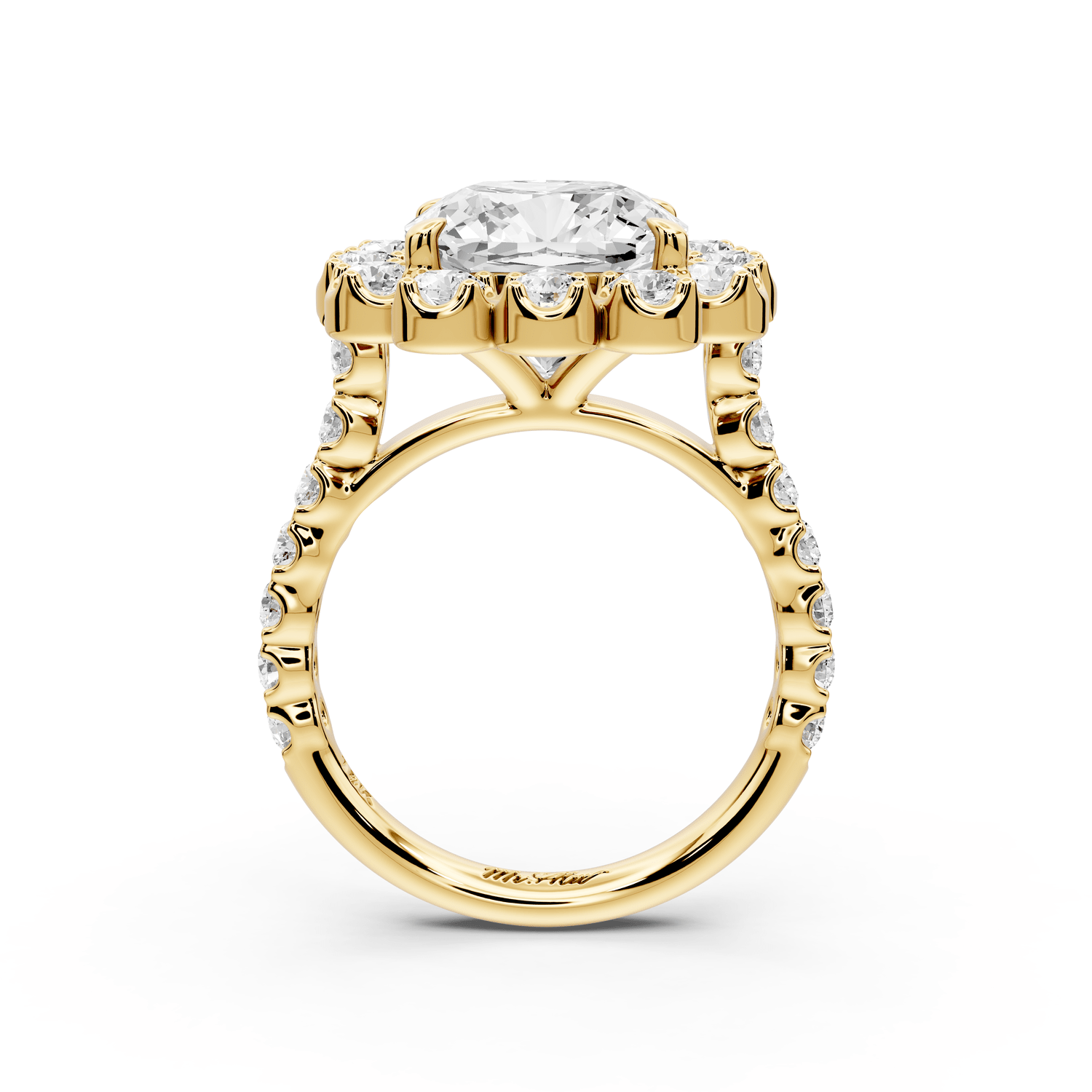 Anastasia - 5ct 14k yellow gold cushion Diamond with Floral Halo and Pavé engagement Ring - Mr. Alex Jewelry