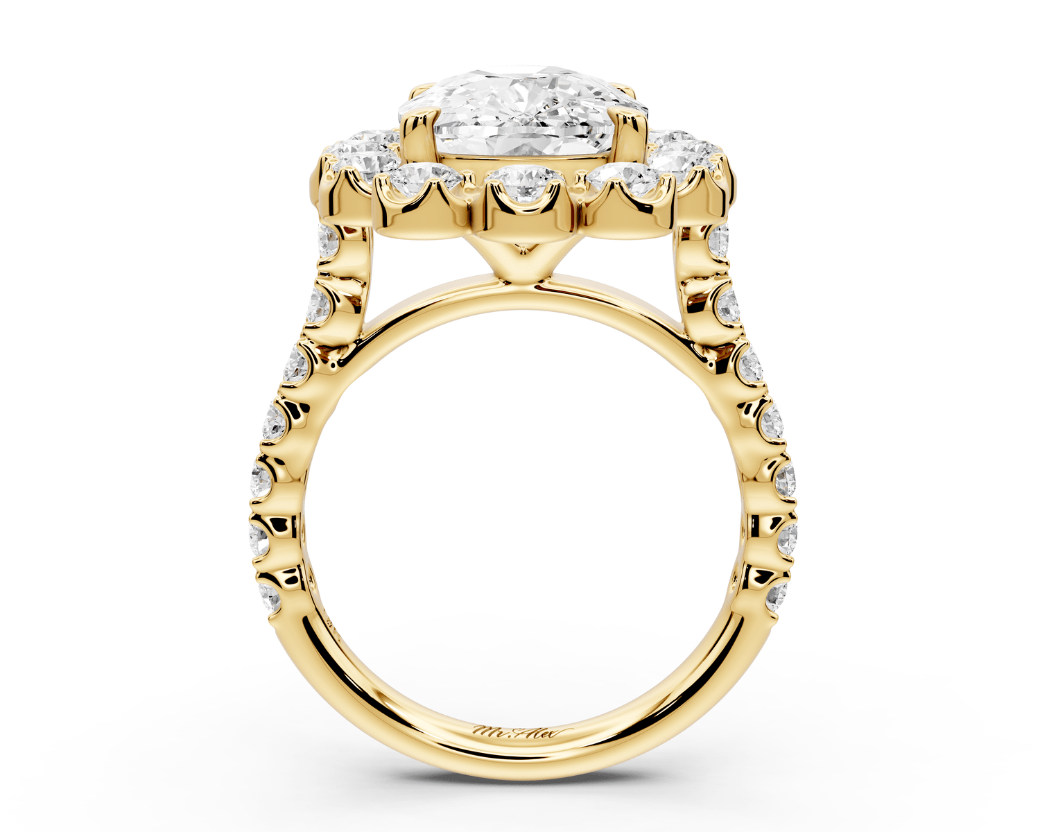 Anastasia - 5ct 14k yellow gold ecushion Diamond with Floral Halo and Pavé engagement Ring - Mr. Alex Jewelry