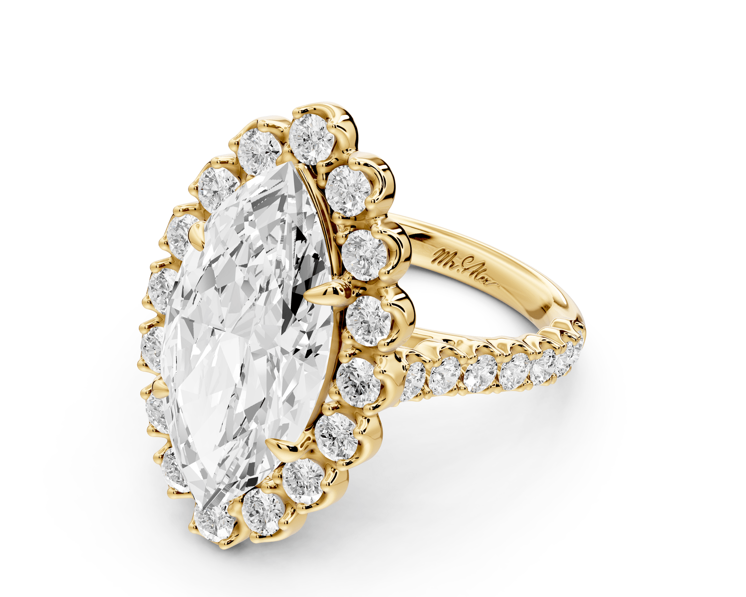 Anastasia - 5ct 14k yellow gold marquise Diamond with Floral Halo and Pavé engagement Ring - Mr. Alex Jewelry
