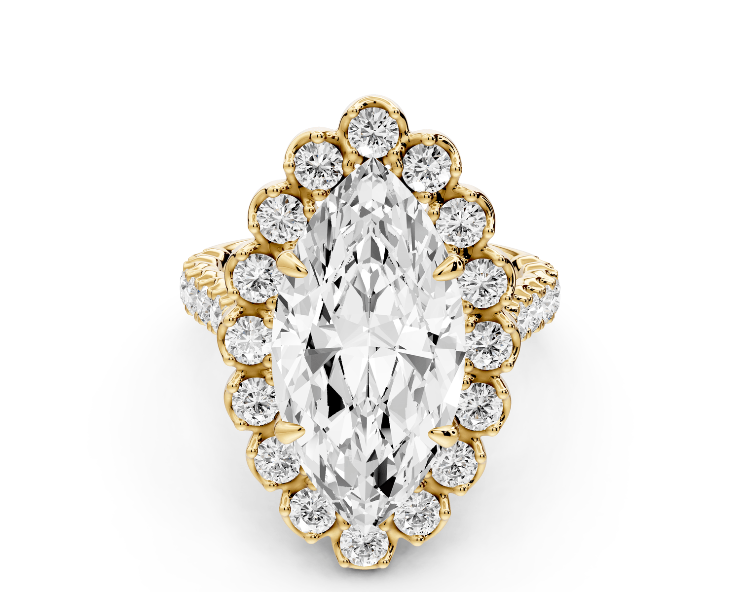 Anastasia - 5ct 14k yellow gold marquise Diamond with Floral Halo and Pavé engagement Ring - Mr. Alex Jewelry