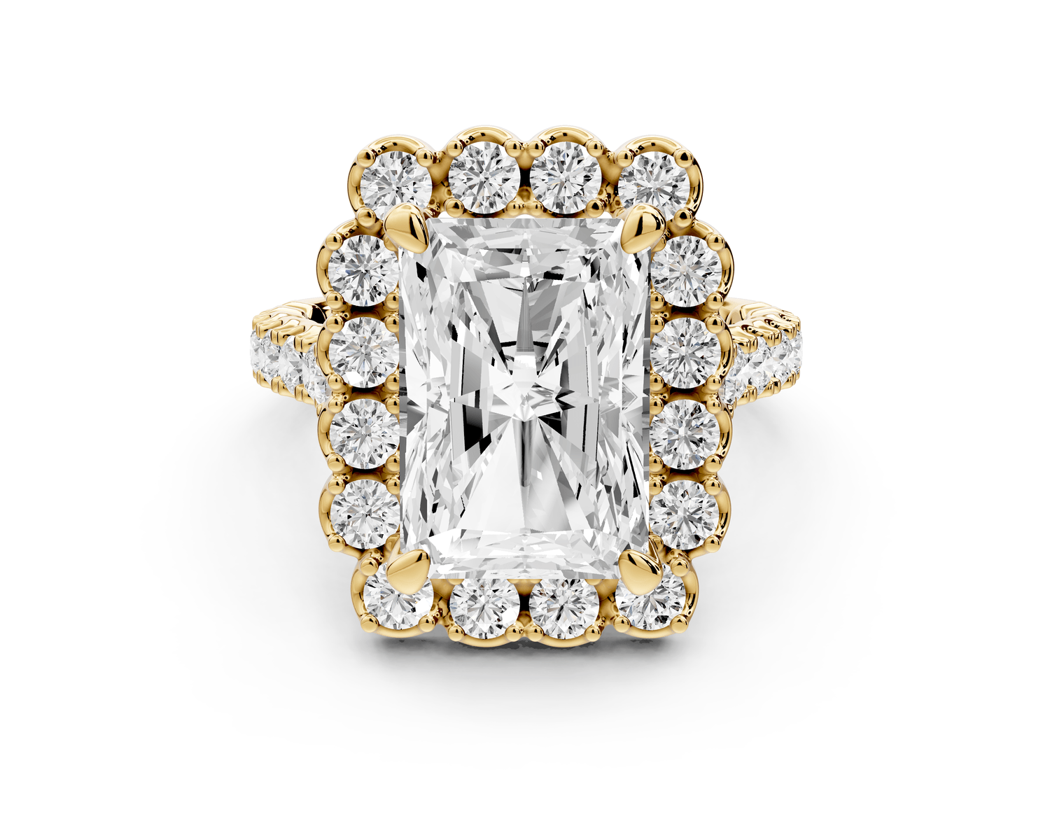 Anastasia - 5ct 14k yellow gold radiant Diamond with Floral Halo and Pavé engagement Ring - Mr. Alex Jewelry