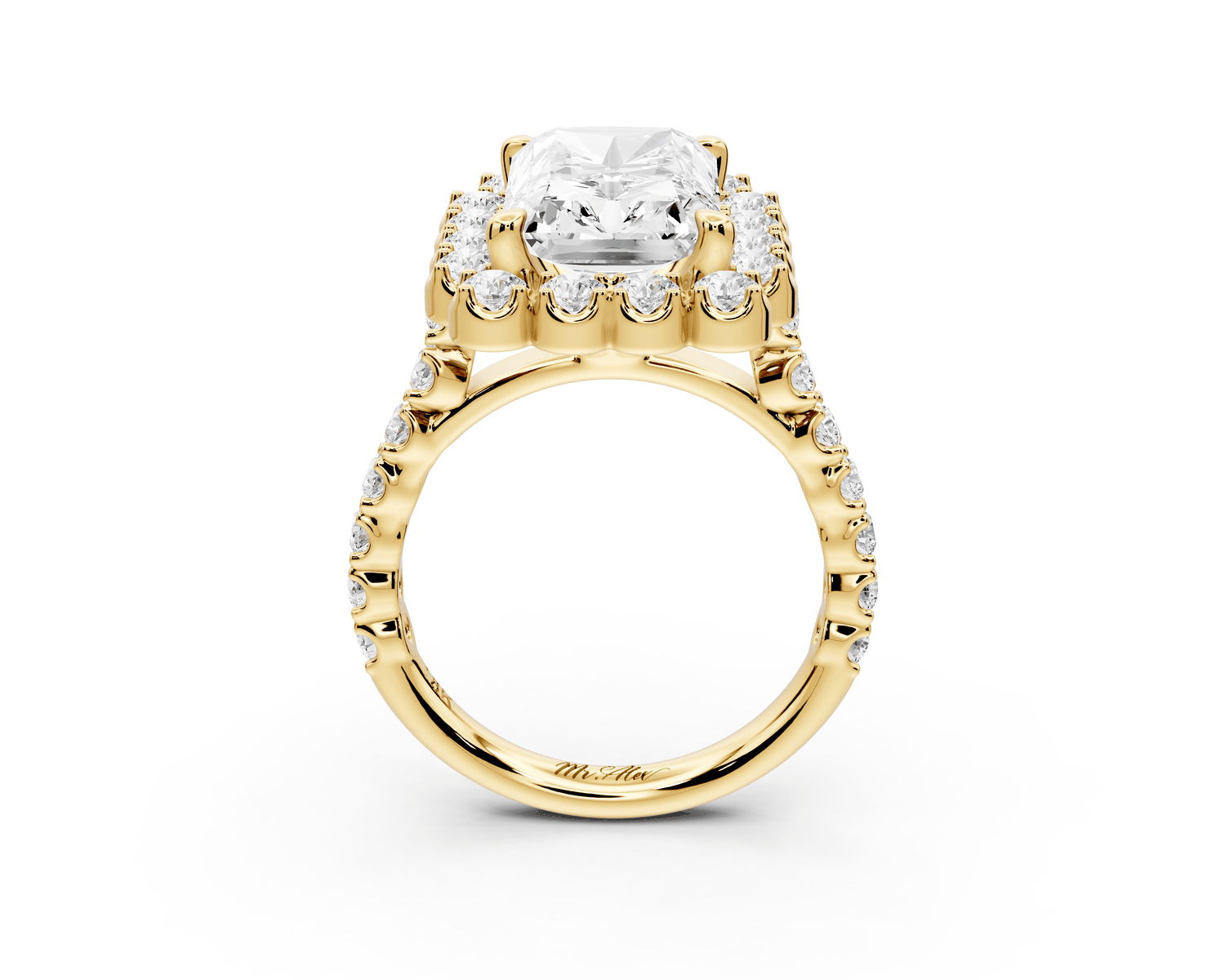Anastasia - 5ct 14k yellow gold radiant Diamond with Floral Halo and Pavé engagement Ring - Mr. Alex Jewelry