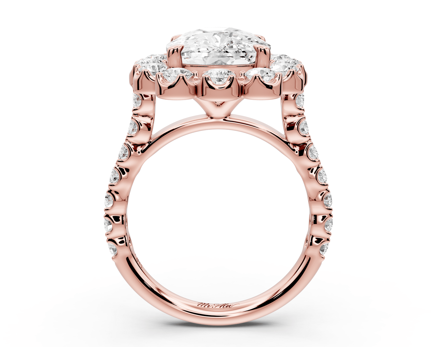 Anastasia - 5ct 18k rose gold ecushion Diamond with Floral Halo and Pavé engagement Ring - Mr. Alex Jewelry