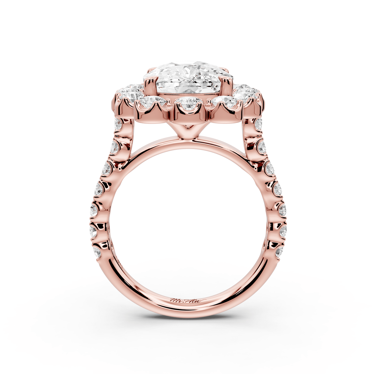 Anastasia - 5ct 18k rose gold ecushion Diamond with Floral Halo and Pavé engagement Ring - Mr. Alex Jewelry