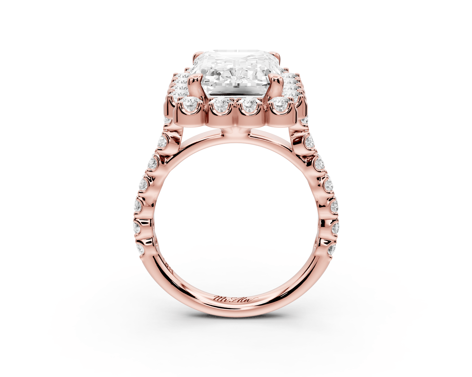 Anastasia - 5ct 18k rose gold emerald Diamond with Floral Halo and Pavé engagement Ring - Mr. Alex Jewelry