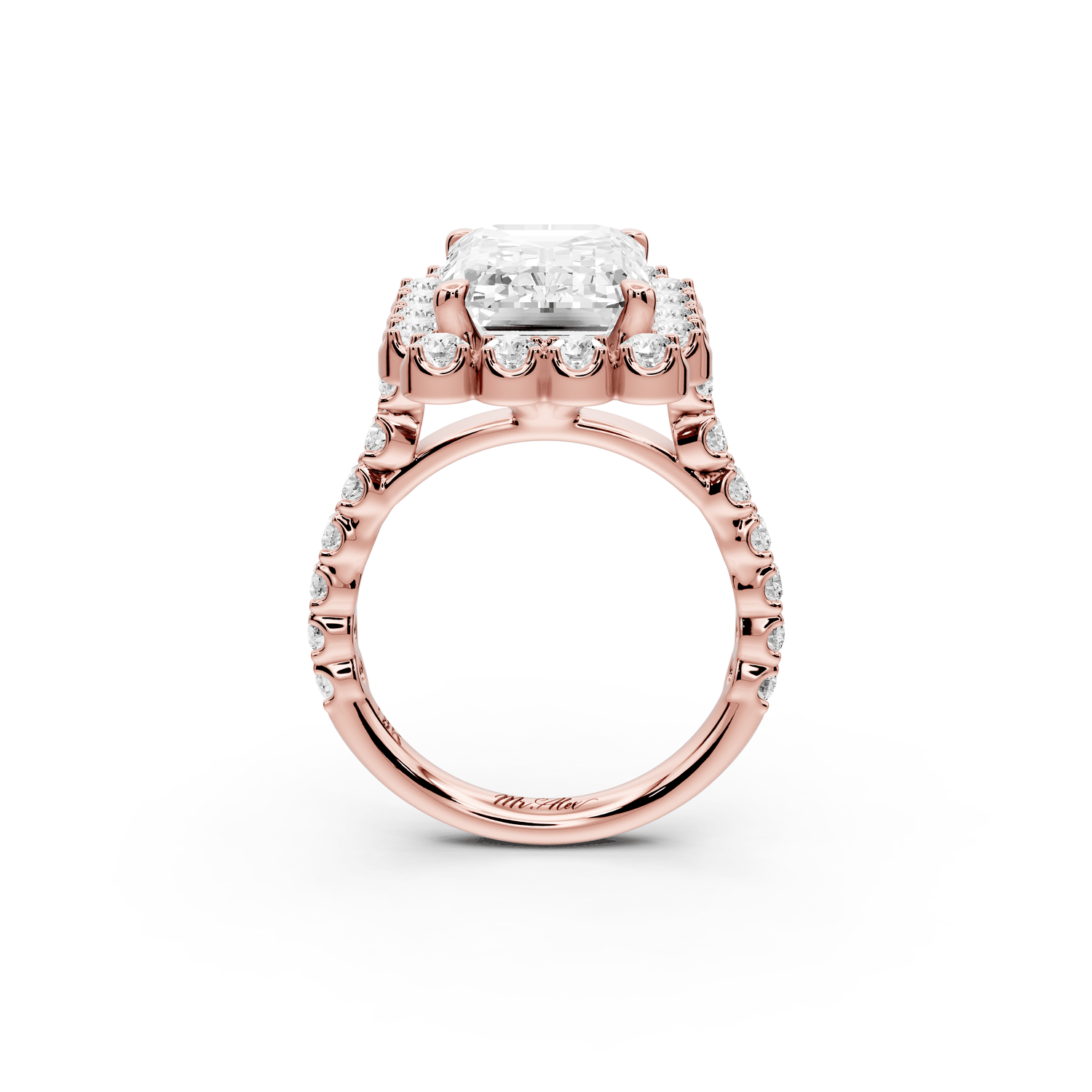 Anastasia - 5ct 18k rose gold emerald Diamond with Floral Halo and Pavé engagement Ring - Mr. Alex Jewelry