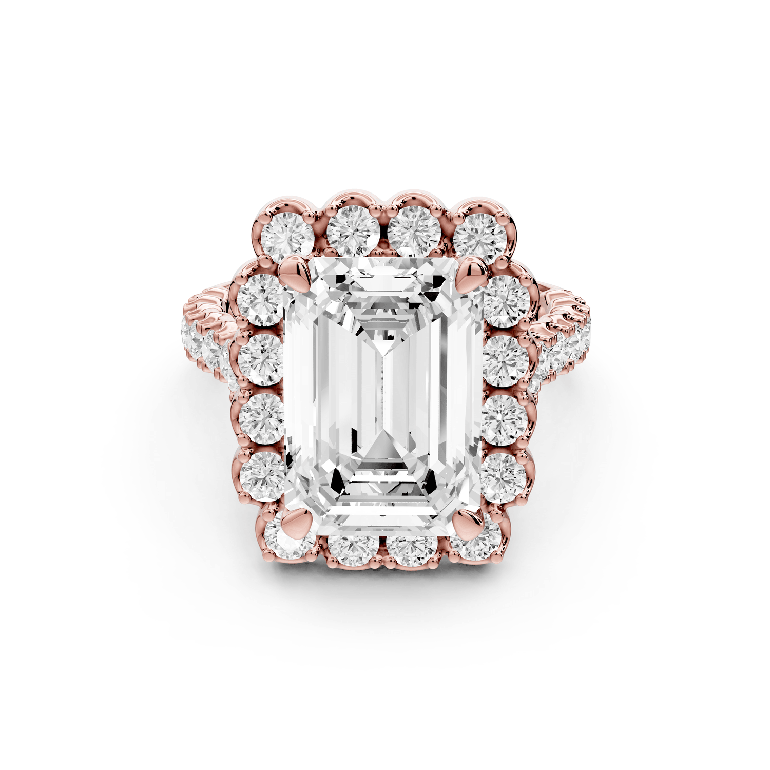 Anastasia - 5ct 18k rose gold emerald Diamond with Floral Halo and Pavé engagement Ring - Mr. Alex Jewelry