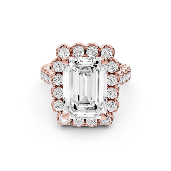 Anastasia - 5ct 18k rose gold emerald Diamond with Floral Halo and Pavé engagement Ring - Mr. Alex Jewelry