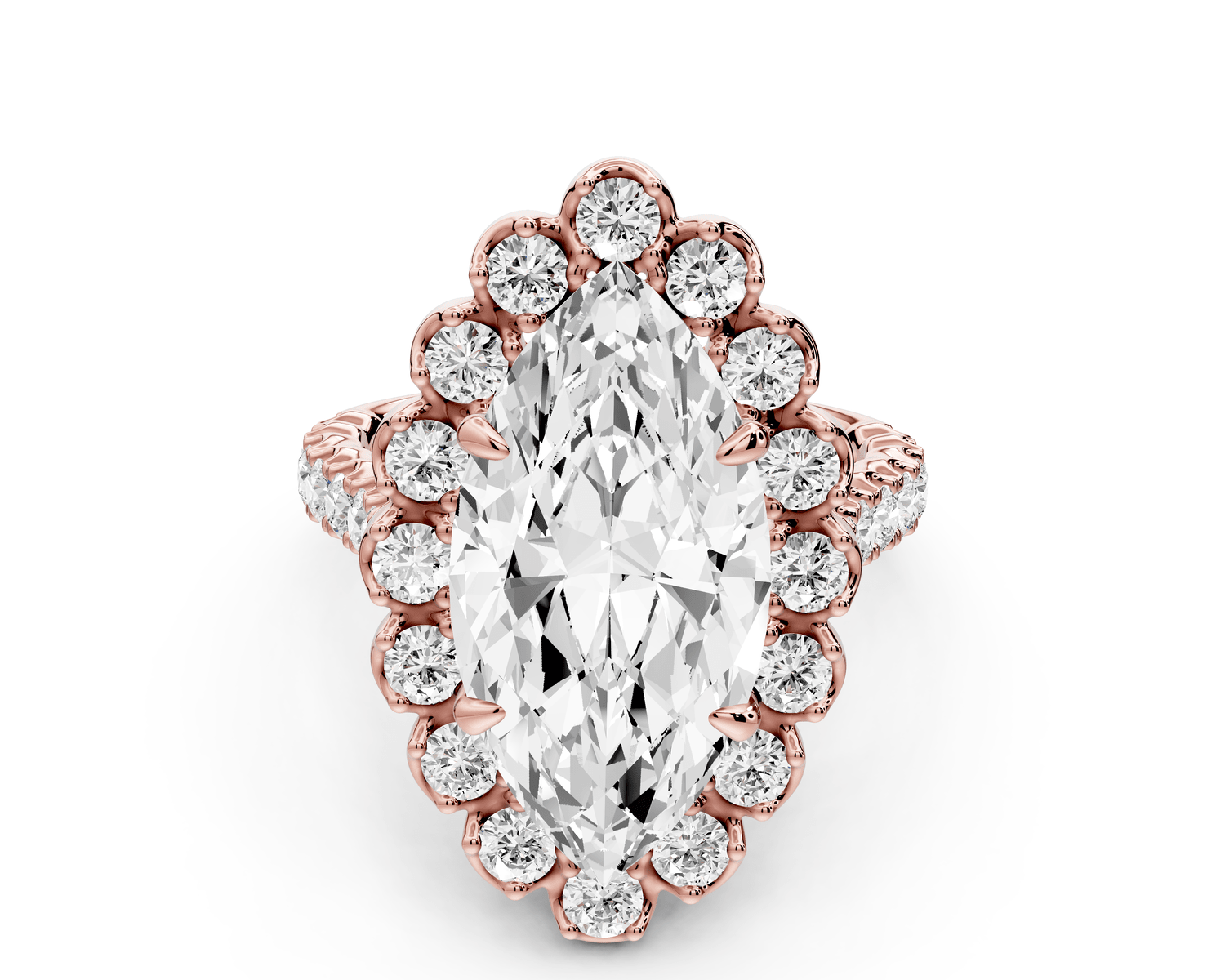 Anastasia - 5ct 18k rose gold marquise Diamond with Floral Halo and Pavé engagement Ring - Mr. Alex Jewelry