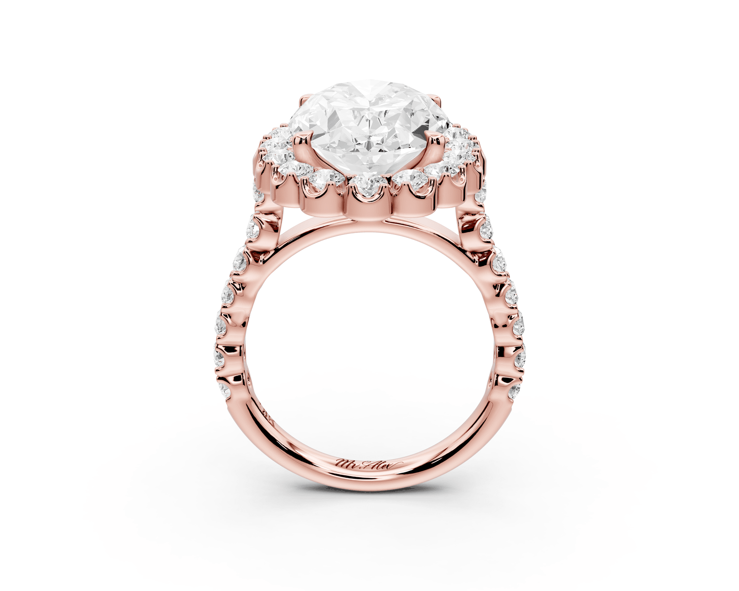 Anastasia - 5ct 18k rose gold oval Diamond with Floral Halo and Pavé engagement Ring - Mr. Alex Jewelry