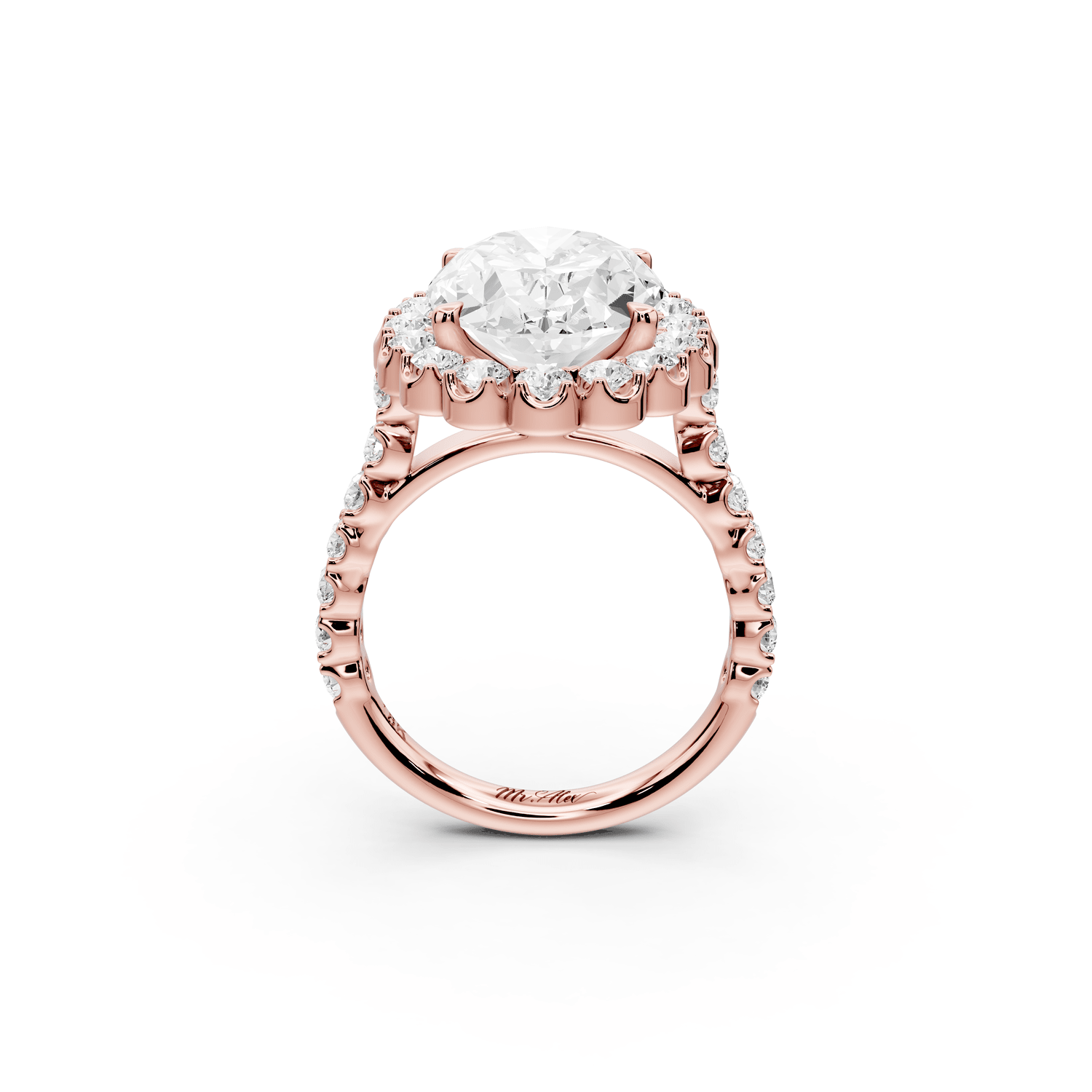 Anastasia - 5ct 18k rose gold oval Diamond with Floral Halo and Pavé engagement Ring - Mr. Alex Jewelry