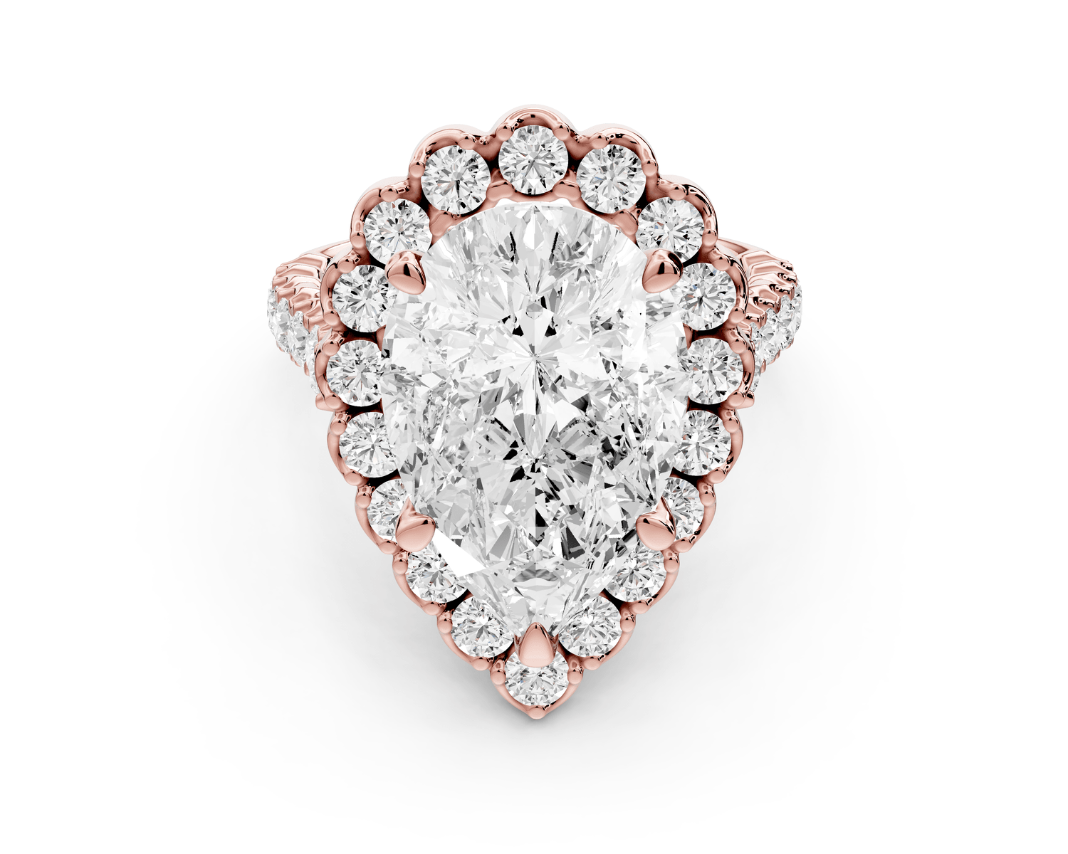 Anastasia - 5ct 18k rose gold pear Diamond with Floral Halo and Pavé engagement Ring - Mr. Alex Jewelry