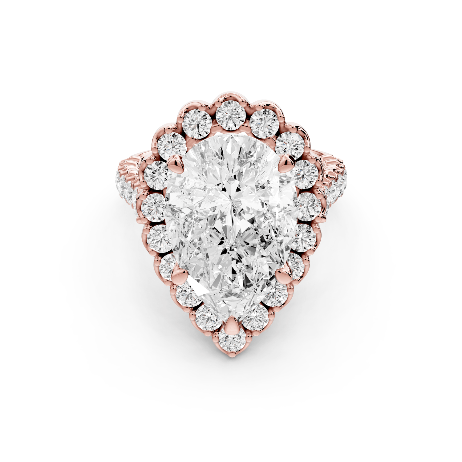 Anastasia - 5ct 18k rose gold pear Diamond with Floral Halo and Pavé engagement Ring - Mr. Alex Jewelry