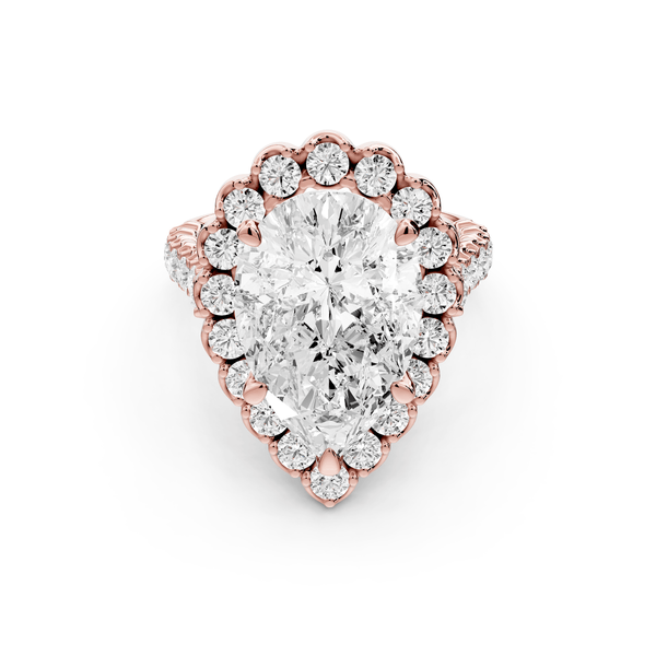 Anastasia - 5ct 18k rose gold pear Diamond with Floral Halo and Pavé engagement Ring - Mr. Alex Jewelry
