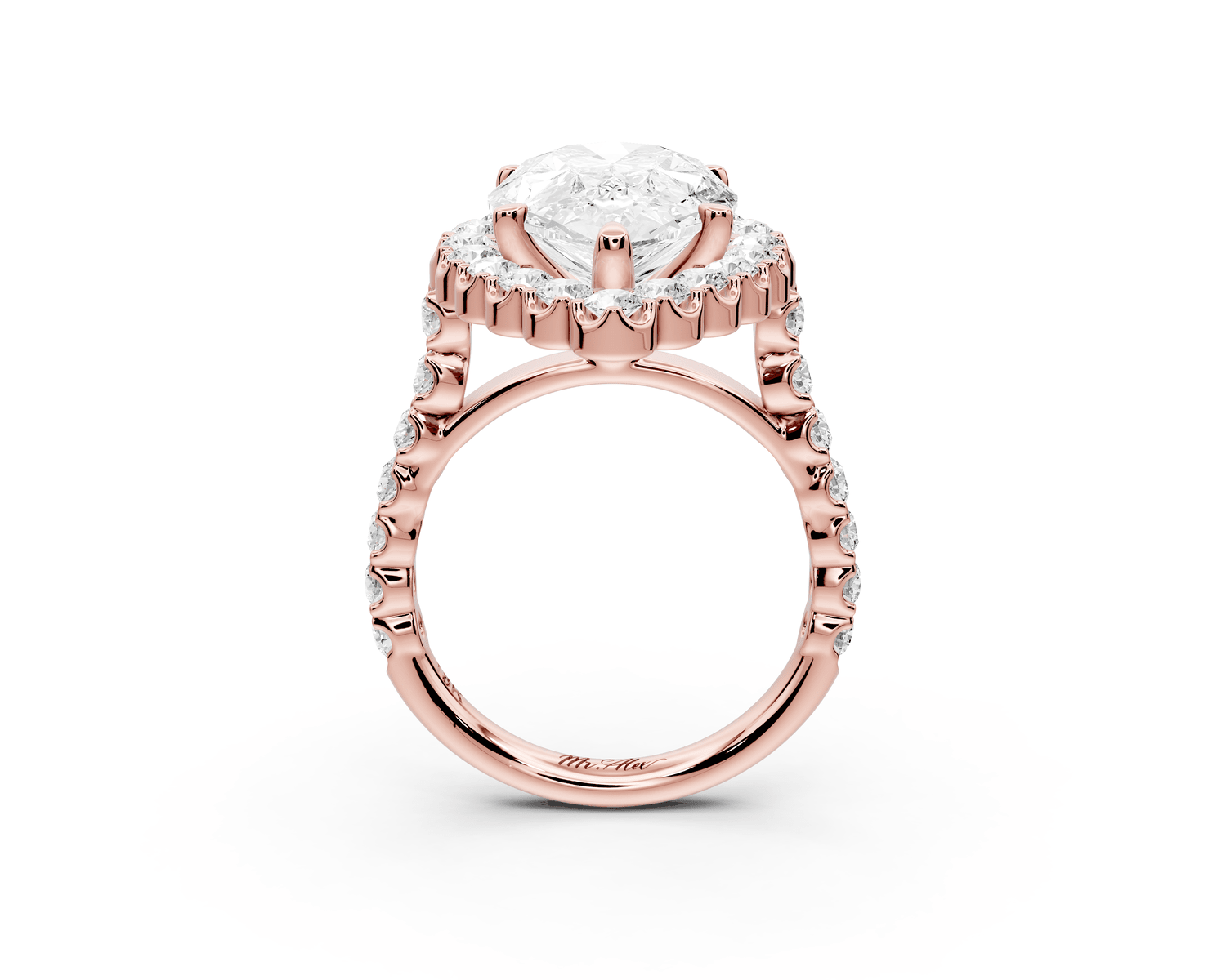 Anastasia - 5ct 18k rose gold pear Diamond with Floral Halo and Pavé engagement Ring - Mr. Alex Jewelry